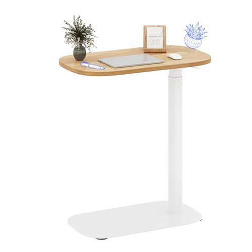FLEXISPOT 24''Adjustable C Table Gas Spring Mobile Side End Table | Adjustable C table with Wheels, Bedside table for sofa and couch. Laptop Rolling Cart TV Tray, 23.6" W x 13.8" D,Maple - color: Maple, size: 24x14