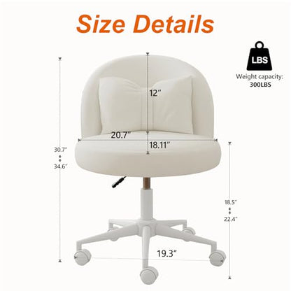 Desk Chair with Soft Cushion, Adjustable Height Armless Office Chair Upholstered Makeup Vanity Chair, Swivel Accent Chair for Living Room, Bedroom, Study, Home Office - color: Cream