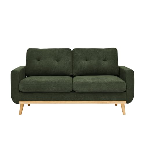 67" Green Loveseat Sofa, Mid Century Modern Love Seat Sofas and Comfy Couches for Living Room, Button Tufted Small Cloud Couch for Bedroom Office Apartment Small Space, Easy Assembly (Dark Green) - color: Dark Green