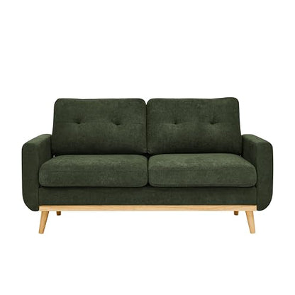 67" Green Loveseat Sofa, Mid Century Modern Love Seat Sofas and Comfy Couches for Living Room, Button Tufted Small Cloud Couch for Bedroom Office Apartment Small Space, Easy Assembly (Dark Green) - color: Dark Green