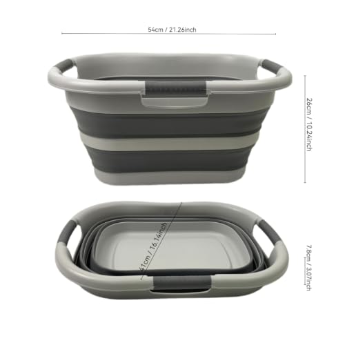 SAMMART 30L (7.9 gallon) Collapsible Plastic Laundry Basket - Foldable Pop Up Storage Container/Organizer - Portable Washing Tub - Space Saving Hamper/Basket (1, Grey/Deep Grey) - color: Grey/Deep Grey