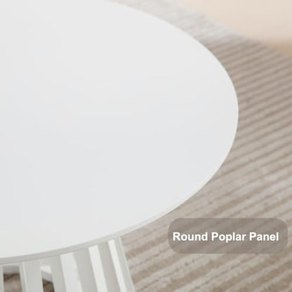 HEAH-YO Round Dining Table Set of 1, Modern Kitchen Table with Solid Wood Stripes, 43” Wood Dinner Table for Kitchen Dining Room, White - color: White