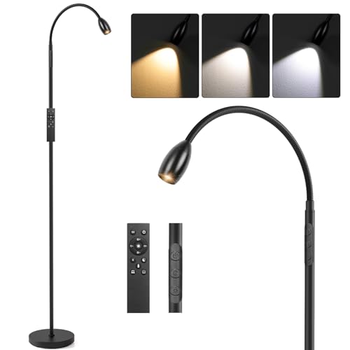 Reading Floor Lamp, 72" LED Dimmable Lamp with Gooseneck,Zoomable Spotlight | Adjustable Color Beam Standing Lamp, Touch & Remote Control, for Task Craft, Sewing, Bedroom Living Room, Office, Matte Black - color: Matte Black