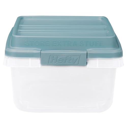 Hefty 18 Quart Hi-Rise Storage Bin with Lid, Stackable Plastic Container for Home, Office, and Classroom Organization, 8 Pack, Smoke Blue - size: 18 QT - 8 Pack
