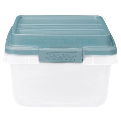 Hefty 18 Quart Hi-Rise Storage Bin with Lid, Stackable Plastic Container for Home, Office, and Classroom Organization, 8 Pack, Smoke Blue - size: 18 QT - 8 Pack