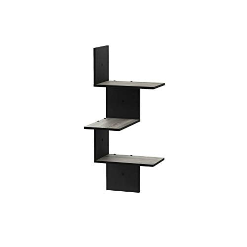 Furinno Rossi Wall Mounted Shelves 3-Tier Rectangle French Oak Grey/Black - color: French Oak