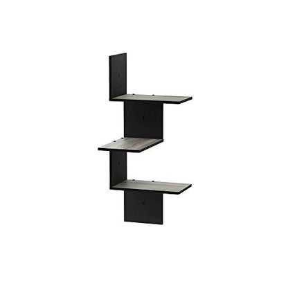 Furinno Rossi Wall Mounted Shelves 3-Tier Rectangle French Oak Grey/Black - color: French Oak
