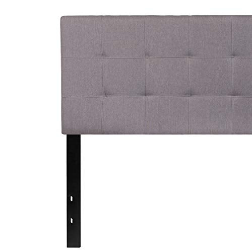 EMMA + OLIVER Light Gray Queen Quilted Tufted Headboard | Adjustable Bed Rail Slots, Fabric Upholstered - color: Light Gray, size: Queen