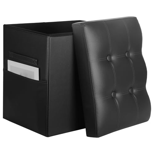 Storage Ottoman Foot Rest Stool with Thicker Foam Padded Seat. Slim Tall Folding Leather Small Ottoman with Storage Furniture for Dorm Living Room Bedroom Coffee Table 350 lbs, 17x13x17in, Black - color: Black 1, size: 17"D x 13"W x 17"H