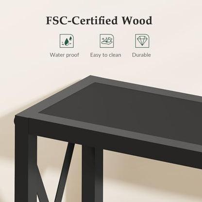 Gewudraw Narrow Console Table with Socket, Sofa Table Behind Couch, Black | 55.1" Couch Table, Industrial Style, Long Skinny Design,For Hallway,Living Room,Bedroom, Built-In Outlets & USB,140cm Length - color: Black, size: 55.1 in