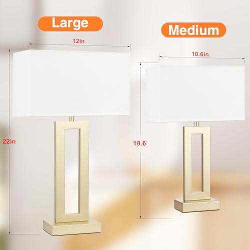 22" Tall Touch Lamps for Nightstand with USB C+A, 3 Way Dimmable Gold Lamp | 3 Way Dimmable, USB-C & USB-A Ports, White & Gold Finish, Modern Desk Lamp for Living Room, Desk, Bed Side, End Tables - color: A. White&Gold, size: Large(22in)