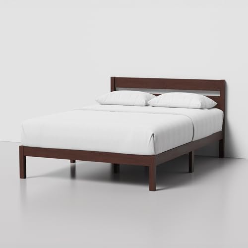 LIFEMENT Classic Wood Platform Bed Frame with Headboard, Essential, Noise Free, Under Bed Storage, No Box Spring Needed, Easy Assembly (Walnut, Full) - size: Full
