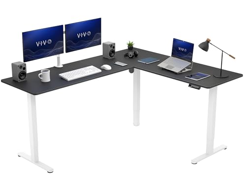 VIVO Black 75 x 63 in Corner Standing Desk, DESK-E3CTWB-75 | Electric, Holds 225 lbs, Large Reversible L-Shaped Table, Sit Stand, Height Adjustable, Memory Presets, White Frame - color: Black Top / White Frame, size: 75 x 63