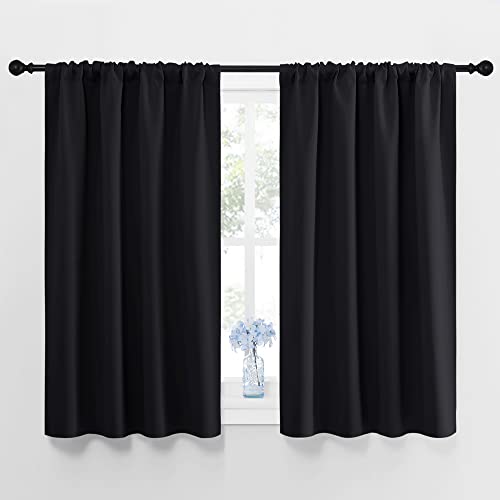 NICETOWN Black Out Short Curtain Panels for Kitchen - Energy Smart Decoration Thermal Insulating Blackout Drapes/Draperies for Bathroom Small Window (2 Panels,42 in x 45 in (W x L)) - color: Black, size: 42"W x 45"L (Pack of 2)
