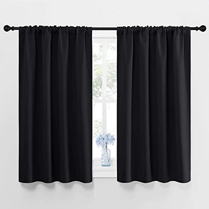 NICETOWN Black Blackout Curtains and Drapes 48 inches Long, Privacy RV Draperies for Small Windows, Thermal Insulated Curtain Panels (42" Wide, 2 Panels) - color: Black, size: 42"W x 48"L (Pack of 2)