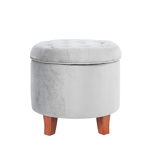 Homepop Home Decor | Upholstered Round Velvet Tufted Foot Rest Ottoman | Ottoman with Storage for Living Room & Bedroom | Decorative Home Furniture, Gray Small - color: Grey