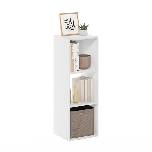 Furinno PELLI Book Shelf, 3-Cube Bookshelf with Open & Closed Back Cubes, 3 x 1 Storage Organizer Cabinet, 11.6 x 12.2 x 35.9, for Living Room, Bedroom, Home Office, White - color: White, size: 3-Cube