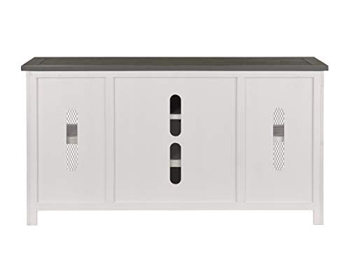 Martin Svensson Home Rustic 65" Wood Entertainment Center, White and Grey | Solid Pine, TV Stand, Sliding Doors, Adjustable Shelves & Cable Management, for TVs up to 70" - color: White and Grey Stain