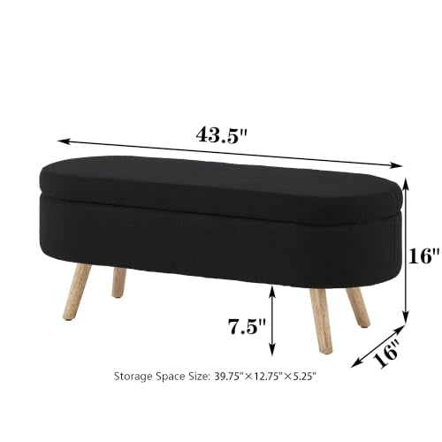 43.5" Ottoman with Storage, Storage Ottoman Bench with Safety Hinge, Boucle End of Bed Bench, Upholstered Entryway Bench for Bedroom, Living Room & Window, Holds up to 330 lb, Black - color: Charcoal Black, size: 16"D x 43.5"W x 16"H