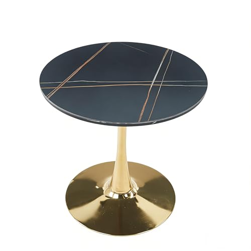 31.5" Black and Gold Round Tulip Dining Table for 2-4, Mid-Century Modern Small Space Kitchen Table with MDF Top and Gold Metal Pedestal Base for Apartment Breakfast Nook - color: Black and Gold