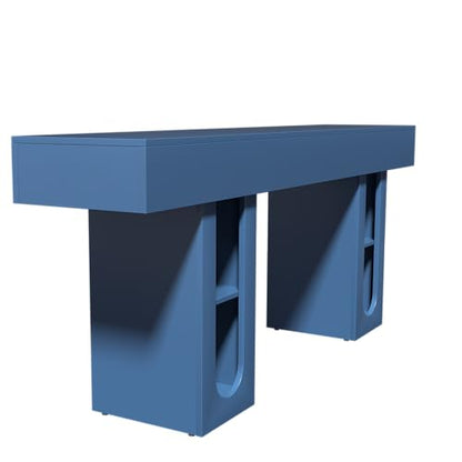 Console Table with Outlet, Entryway Table, Sofa Table with Storage Shelves, 63 Inch Hallway Table, Blue MDF Behind Couch Table for Living Room - color: Blue
