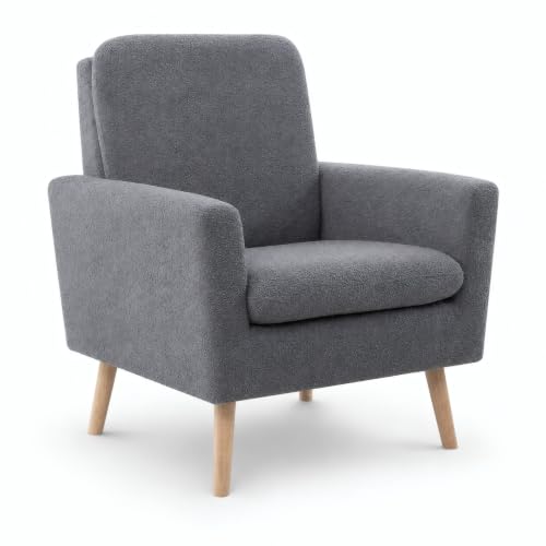 Naomi Home Frida Teddy Fleece Accent Chair, Mid-Century Modern Inspired Armchair with Plush Upholstery, Thick Cushioning & Oak Legs, Cozy Living Room Chair for Bedroom, Reading Nook & Lounge Seating | Thick Cushions, Ergonomic Backrest, Solid Oak Legs, Co