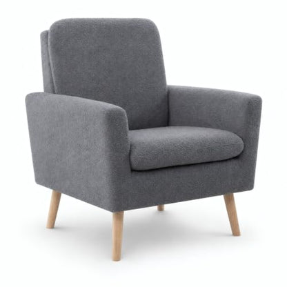 Naomi Home Frida Teddy Fleece Accent Chair, Mid-Century Modern Inspired Armchair with Plush Upholstery, Thick Cushioning & Oak Legs, Cozy Living Room Chair for Bedroom, Reading Nook & Lounge Seating | Thick Cushions, Ergonomic Backrest, Solid Oak Legs, Co