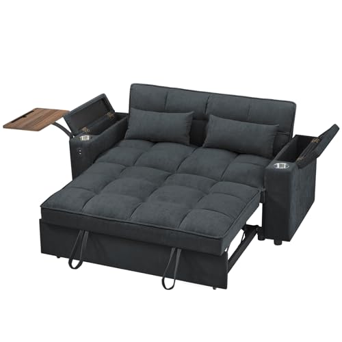 65'' 3-in-1 Folding Convertible Sofa Bed, Pullout Sofa, Modern Chenille Fabric, 360° Swivel Side Table, Easy Assembly, Perfect for Living Room, Grey - color: 1107-dark Grey