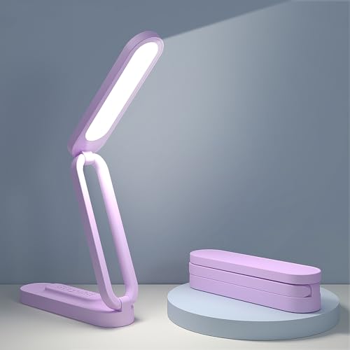 Giryuhd LED Desk Lamp for Office Home & Battery Operated Lamp Rechargeable Lamp Foldable & Portable Light, LED Desk Light Strip, 3 Brightness Dimmable Small Desk Lamp Wireless Reading Lamp - color: Purple