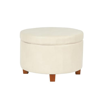 HomePop Round Leatherette Storage Ottoman with Lid, Ivory Large - color: Cream Faux Leather