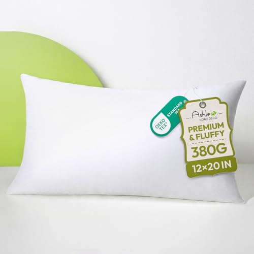 Ashler 12x20 Throw Pillow Inserts, Hypoallergenic Lumbar Pillows | Lumbar Pillows, Soft & Supportive, Sham Stuffer, Decorative Pillows for Sofa Couch, Hypoallergenic Bed Pillow - size: 12x20 Inch
