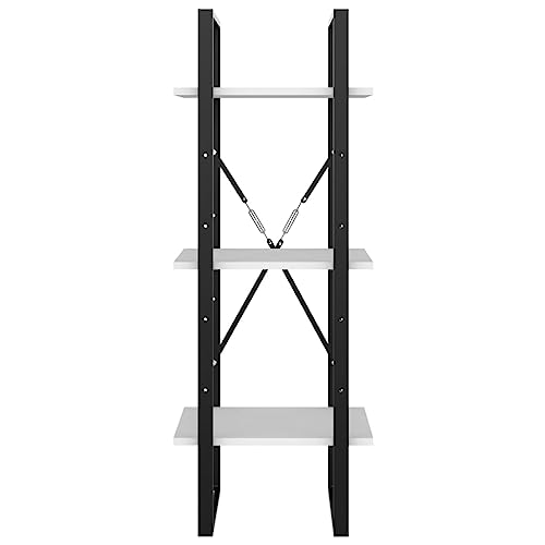3-Tier Slim White Wood and Metal Frame Bookshelf | Compact 11.8 x 15.7 x 41.3 inch standing cabinet fits narrow spaces in living rooms and home offices. - color: White, size: Small
