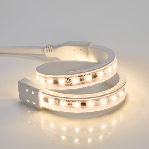 Maxxima 18 in. Hardwired LED Under Cabinet Strip Light, 690 Lumens, 3000K | Warm White, Kitchen and Living Room 120V White Cove Lighting, No Power Supply Needed - size: 18 Inch