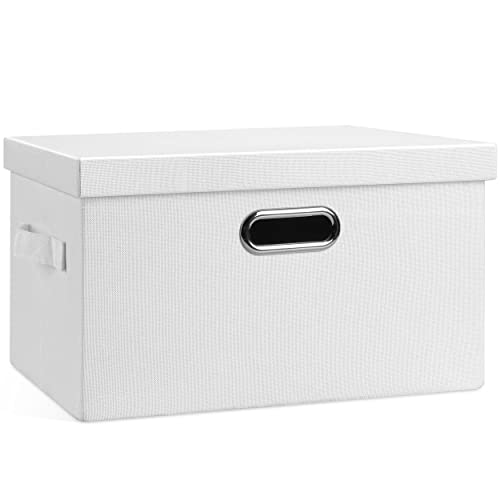 Graciadeco Medium 15" 21 Quart Collapsible Stackable Storage Bins with Lids, 1 Pack White Foldable Fabric Closet Storage Boxes with Lids, 4 Handles Heavy-duty Linen Cube Baskets for Bedroom | 21 Quart 1 Pack White Collapsible Stackable Linen Fabric 4 Hand