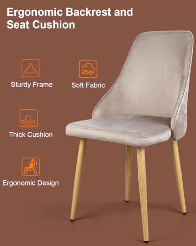 Set of 2 Mid-Century Dining Chairs High Back Grey Velvet Upholstered Modern Farmhouse Kitchen Chairs with Sturdy Metal Legs Ergonomic Armless Accent Chairs for Dining Room/Living Room/Office - color: Grey