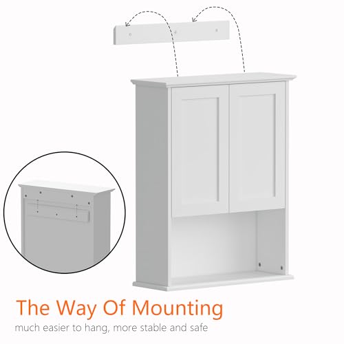 Bathroom Wall Cabinet, Over The Toilet Storage Cabinet, 24x30 Inch Bathroom Medicine Cabinet with 2 Door & Adjustable Shelves, Bathroom Cabinet Wall Mounted, for Laundry Room, Kitchen - color: White