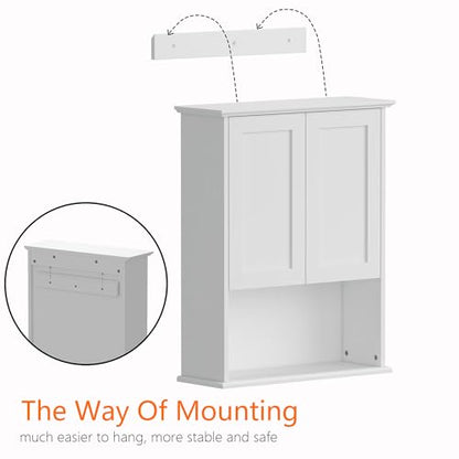 Bathroom Wall Cabinet, Over The Toilet Storage Cabinet, 24x30 Inch Bathroom Medicine Cabinet with 2 Door & Adjustable Shelves, Bathroom Cabinet Wall Mounted, for Laundry Room, Kitchen - color: White