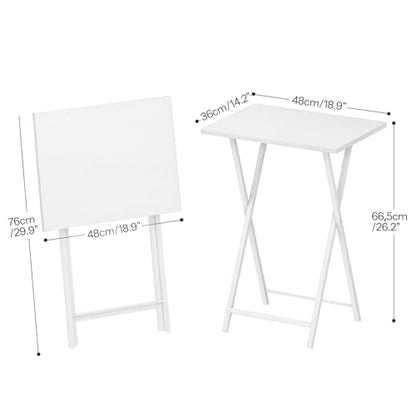 HOOBRO Folding TV Tray Tables, Set of 2 Side Table for Small Space, Industrial Snack Tables for Eating at Couch, Stable Metal Frame, Easy Assembly, Space Saving, White WW25BZ01N1 - color: White