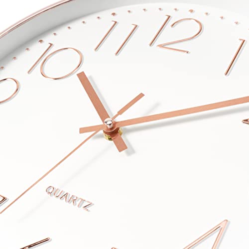 Foxtop Large 14" Wall Clock Silent Battery Operated Clock, Rose Gold | Non-Ticking, Round, Analog Clock, Quartz, Easy to Read, Living Room, Bedroom, Kitchen, Office - color: Rose Gold, size: 14 Inch Quartz