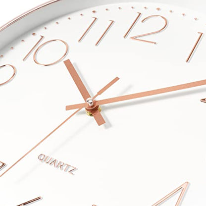 Foxtop Large 14" Wall Clock Silent Battery Operated Clock, Rose Gold | Non-Ticking, Round, Analog Clock, Quartz, Easy to Read, Living Room, Bedroom, Kitchen, Office - color: Rose Gold, size: 14 Inch Quartz