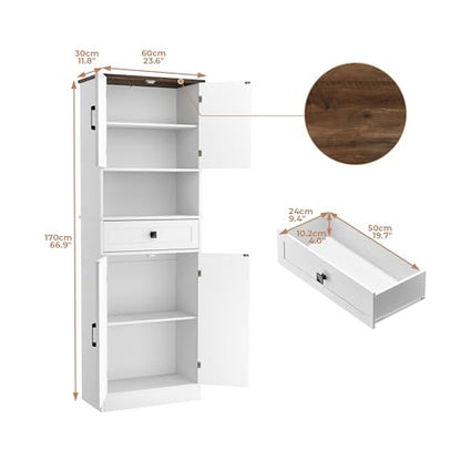 Farmhouse Kitchen Pantry Cabinet, 67" Tall Kitchen Storage Cabinet, Kitchen Hutch with Microwave Stand & Barn Doors and Drawers for Dining Room, Living Room, Study - color: White, style: Farmhouse