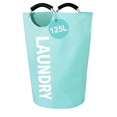 WOOHA 125L Large laundry basket,Collapsible laundry hamper, Tall Clothes Baskets Folding Washing Bin Foldable Fabric Hamper Bags for Bedroom, Closet,Bathroom,College,laundry bag,lightblue - color: Lightblue, size: 125L-XXXL