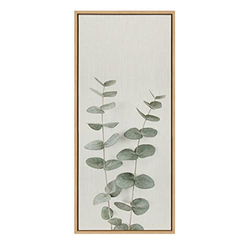 Kate and Laurel Sylvie Eucalyptus Botanical II Framed Linen Textured Canvas Wall Art by The Creative Bunch Studio, 18x40 Panel Natural, Sophisticated Botanical Art for Wall