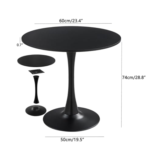 23.4" Tulip Dining Table, Black, Perfect for 2-4 People, Mid-Century Modern Style, Round MDF Top with Sturdy Base for Dining Room, Living Room, Cafe - size: 23.4"