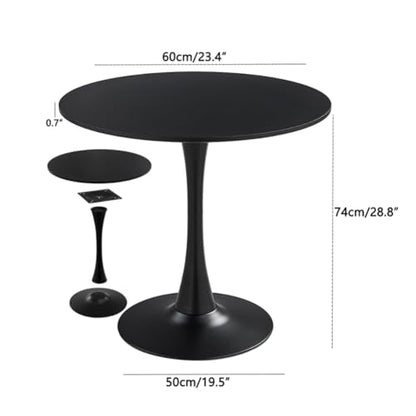 23.4" Tulip Dining Table, Black, Perfect for 2-4 People, Mid-Century Modern Style, Round MDF Top with Sturdy Base for Dining Room, Living Room, Cafe - size: 23.4"
