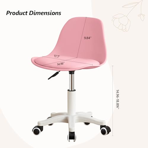 Small Desk Chair Cute, Swivel Armless Task Chair with Soft Padded Cushion, Height Adjustable Home Office Desk Chair with Back for Adult, Study Room, Office - color: Pink, size: M-Set of 2