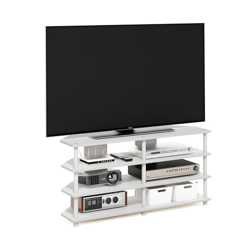 Furinno ECON TV Stand, 4-Tier Wide Corner Entertainment Center, TV Console for TV up to 55 Inch, Easy Assembly, for Living Room, Bedroom, White - color: White/White, size: For 55" TV, Corner 4-Tier
