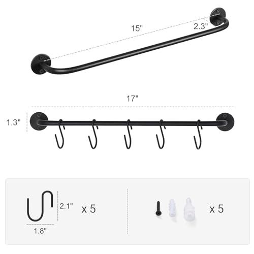 Mkono Wall Mounted Mug Holder, Coffee Cup Hanger Rack with 5 Hooks, 1 Pack | Kitchen Rod, Space Saving, Easy Assembly, Wall & Under Cabinet, Durable Metal, Kitchen Dining Bar Organizer, Multi-Function - size: Medium
