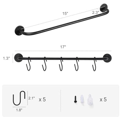Mkono Wall Mounted Mug Holder, Coffee Cup Hanger Rack with 5 Hooks, 1 Pack | Kitchen Rod, Space Saving, Easy Assembly, Wall & Under Cabinet, Durable Metal, Kitchen Dining Bar Organizer, Multi-Function - size: Medium