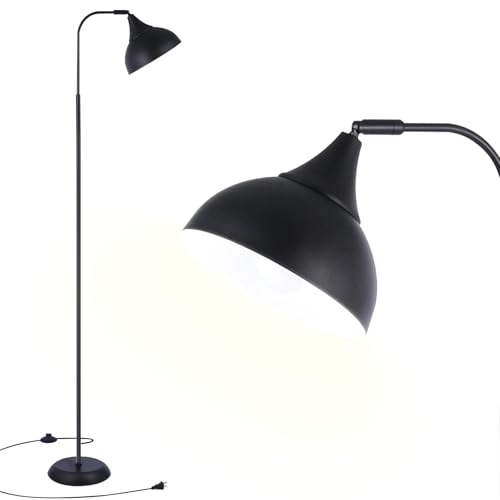 Industrial LED Floor Lamp,Black Metal Adjustable Standing Lamp for Living Room, Bedroom, Office,Rotating Head Tall Reading Lamp for Sofa or Desk, Modern Home Decor (Industrial, Metal)